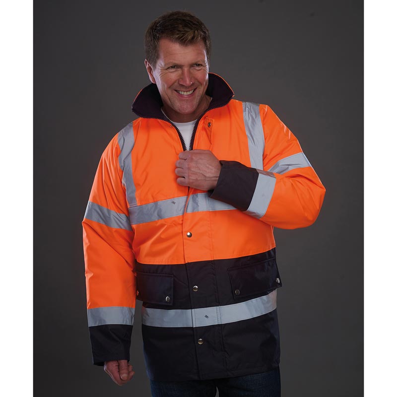 Hi-vis two-tone motorway jacket (HVP302) - Orange/Navy S